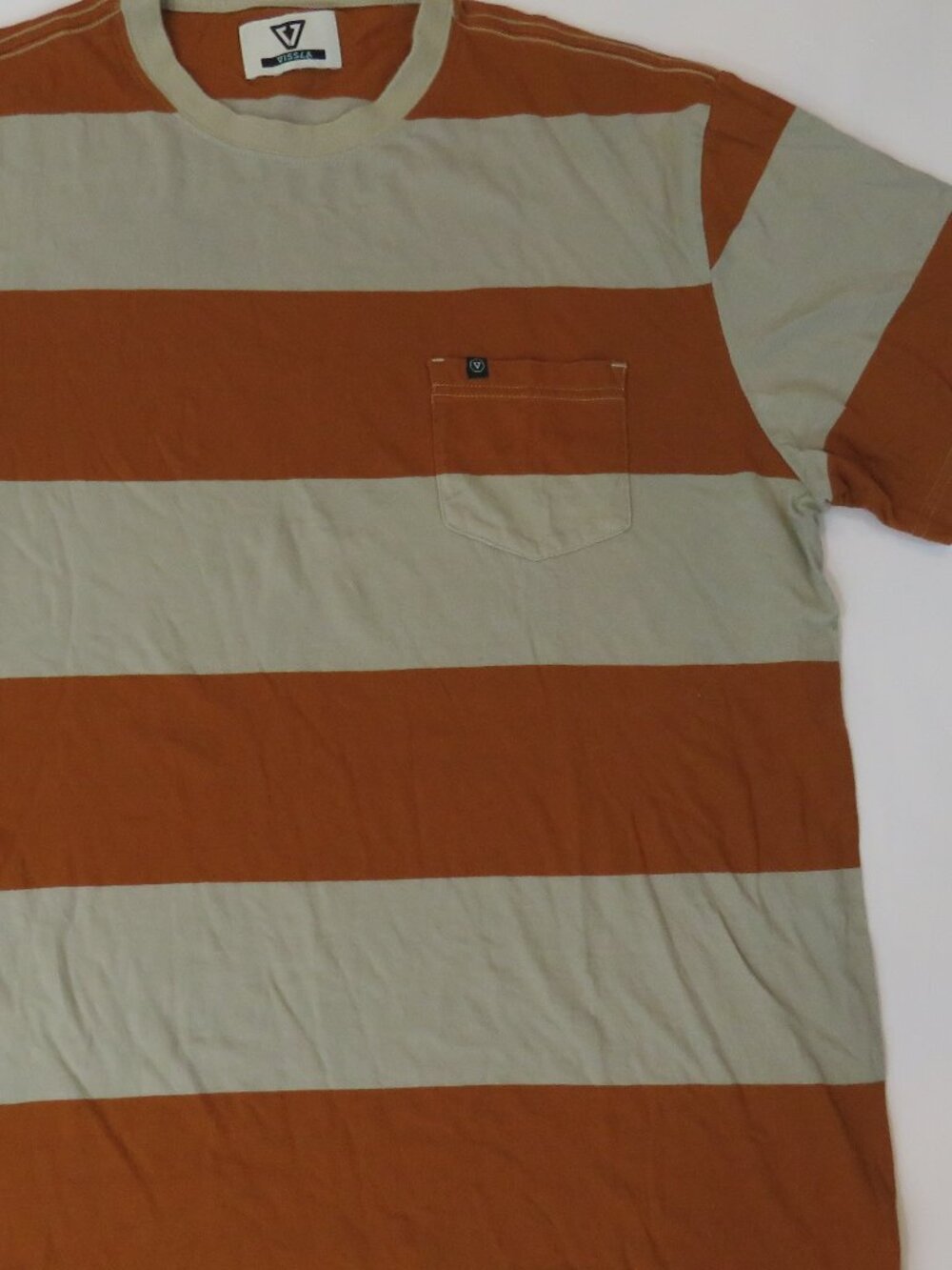 Vissla Cannon Eco SS Pocket Tee Oxide Orange White Stripe Men’s XL